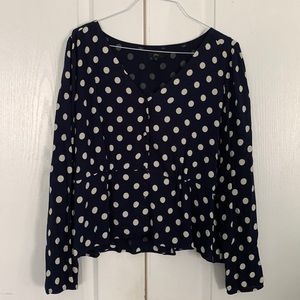 Plus Size J Crew Navy Polka Dot Blouse